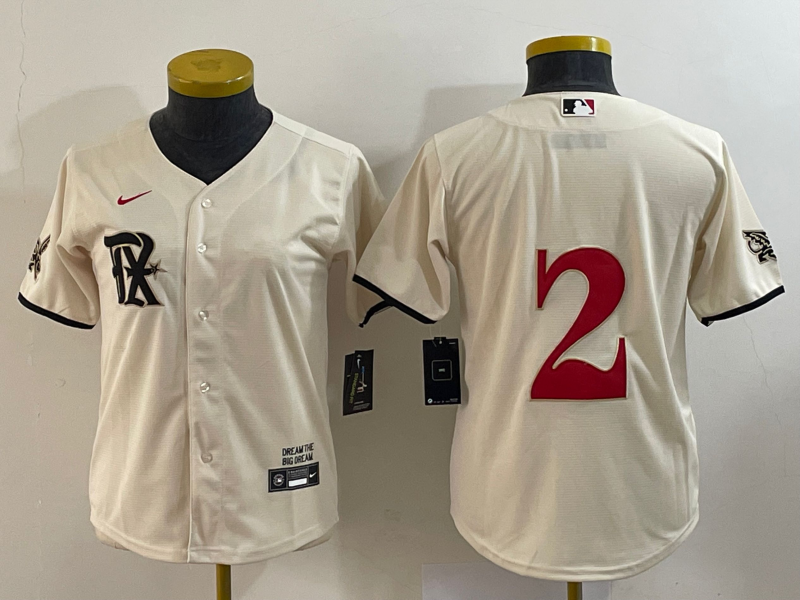 Women's Texas Rangers #2 Marcus Semien Cream 2023 City Connect Stitched Baseball Jersey(Run Small)
